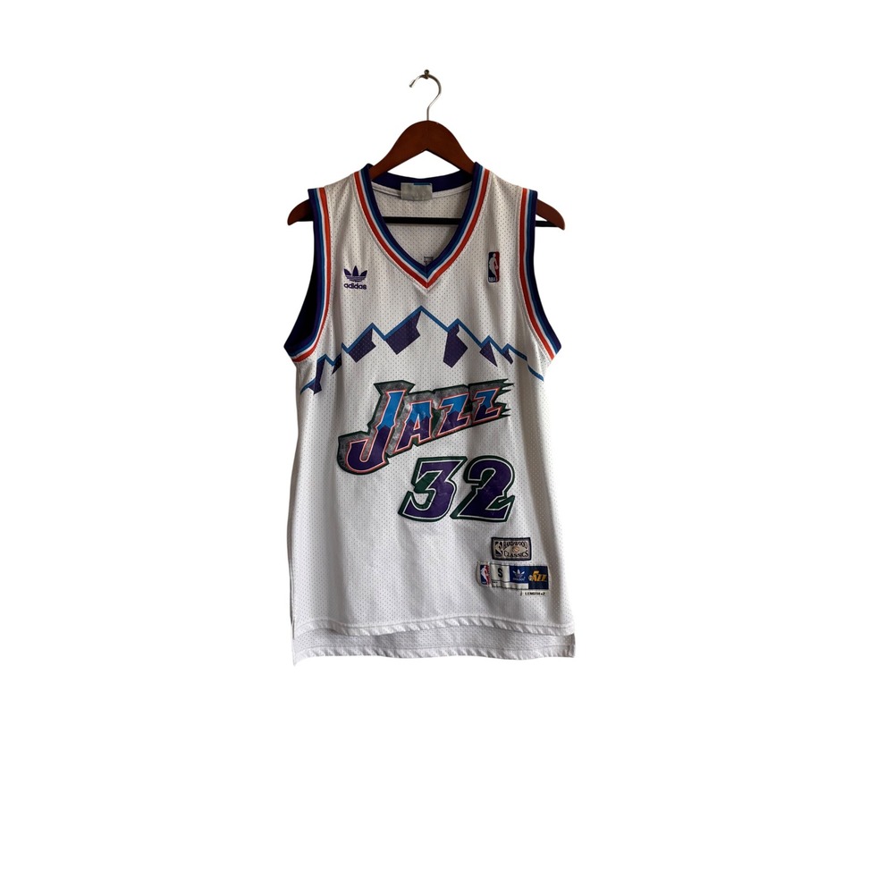 Adidas Utah Jazz Karl Malone 32 Hardwood Classics Jersey White Mesh‎ Mens Small
